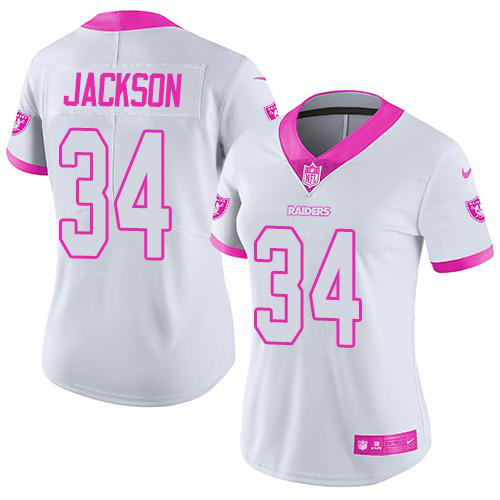 Nike Las Vegas Raiders #34 Bo Jackson White/Pink Women's Stitched NFL Limited Rush Fashion Jersey