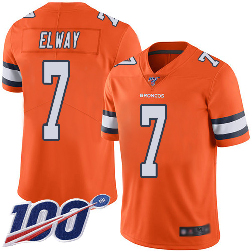 Men's Denver Broncos #7 John Elway Orange Stitched NFL Limited Rush 100th Season Jersey