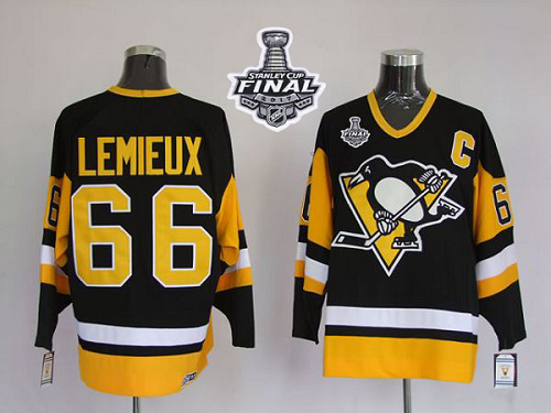 MitchellAndNess Pittsburgh Penguins #66 Mario Lemieux Black 2017 Stanley Cup Final Patch Stitched NHL Jersey