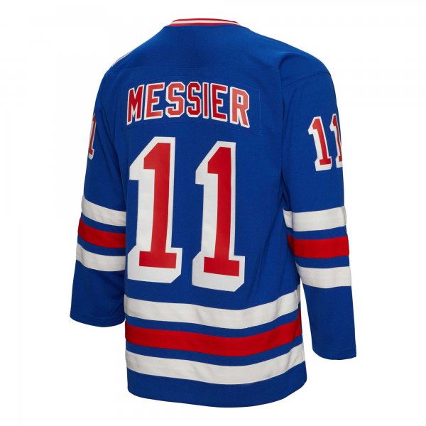 Men's New York Rangers Mark Messier Mitchell & Ness Blue Captain Patch 1993/94 Blue Line Player Jersey