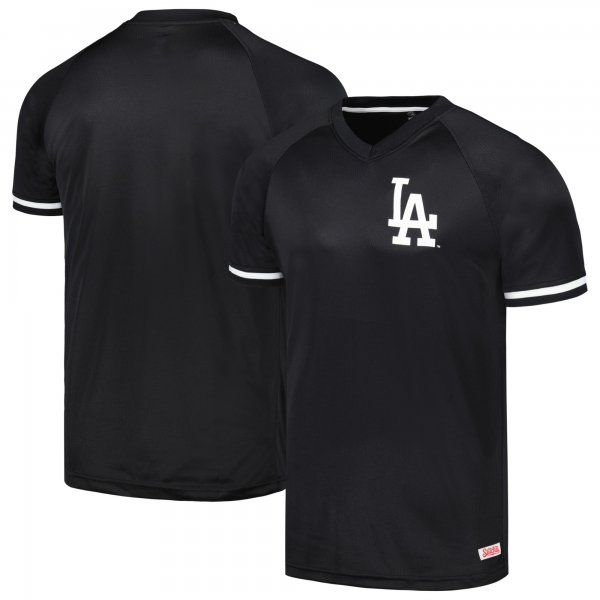 Men's Los Angeles Dodgers Stitches Black Raglan V-Neck Jersey