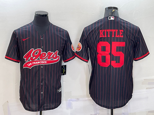 Men's San Francisco 49ers #85 George Kittle Black Red Stitched Baseball Cool Base Jersey