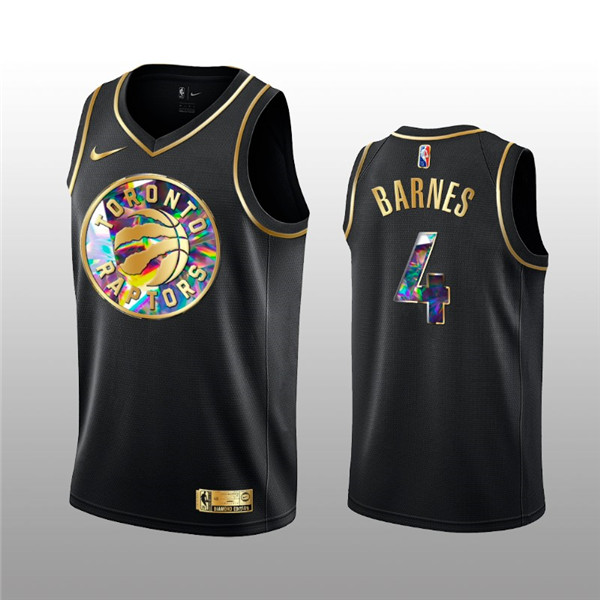 Men's Toronto Raptors #4 Scottie Barnes 2021/22 Black Golden Edition 75th Anniversary Diamond Logo Stitched NBA Jersey