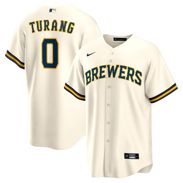 Men's Milwaukee Brewers #0 Brice Turang Nike Cream Home Cool Base Player Jersey