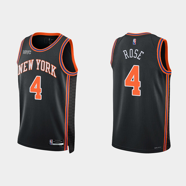 Men's New York Knicks #4 Derrick Rose 2021-22 75th Anniversary City Black NBA Jersey