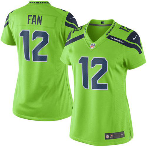 Nike Seattle Seahawks #12 Fan Green Women's Stitched NFL Limited Rush Jersey