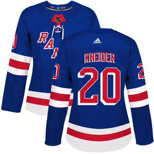 Women's Adidas New York Rangers #20 Chris Kreider Royal Blue HomeStitched NHL Jersey