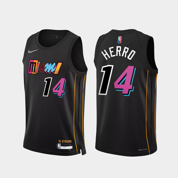 Men's Miami Heat #14 Tyler Herro 2021-22 Black City Edition 75th Anniversary Jersey