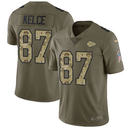 Nike Kansas City Chiefs #87 Travis Kelce Olive/Camo Youth Stitched NFL Limited 2017 Salute to Service Jersey