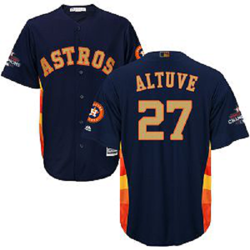 Men's Houston Astros #27 Jose Altuve Navy Blue Majestic 2018 Gold Program Cool Base Player MLB Jersey