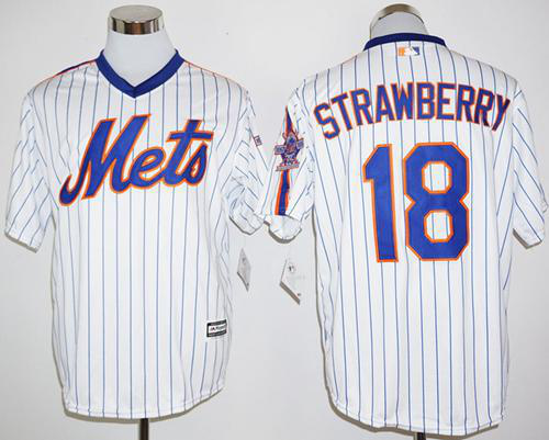 Women's New York Mets #18 Darryl Strawberry White(Blue Strip) Cool Base Cooperstown 25TH Stitched MLB Jersey