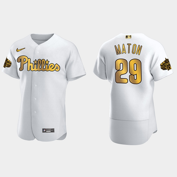 Men's Philadelphia Phillies #29 Nick Maton 2022 MLB All-Star Game Flex Base Jersey - White Gold