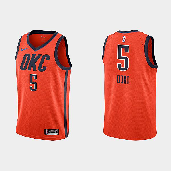 Men's Oklahoma City Thunder #5 Luguentz Dort Orange Swingman Earned Edition NBA Jersey