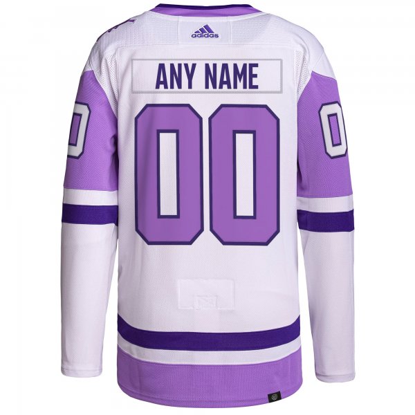 Men's Calgary Flames adidas White/Purple Hockey Fights Cancer Primegreen Custom Jersey