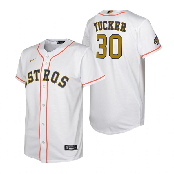 Men's Houston Astros MLB #30 Kyle TuckerWhite 2023 Gold Collection Replica Nike Jersey