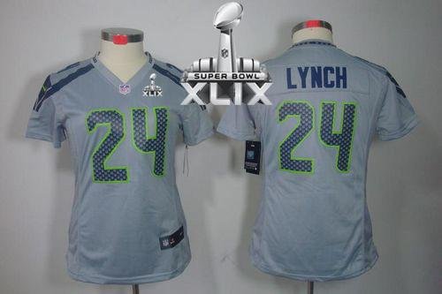 Nike Seattle Seahawks #24 Marshawn Lynch Grey Alternate Super Bowl XLIX Women's Stitched NFL Limited Jersey