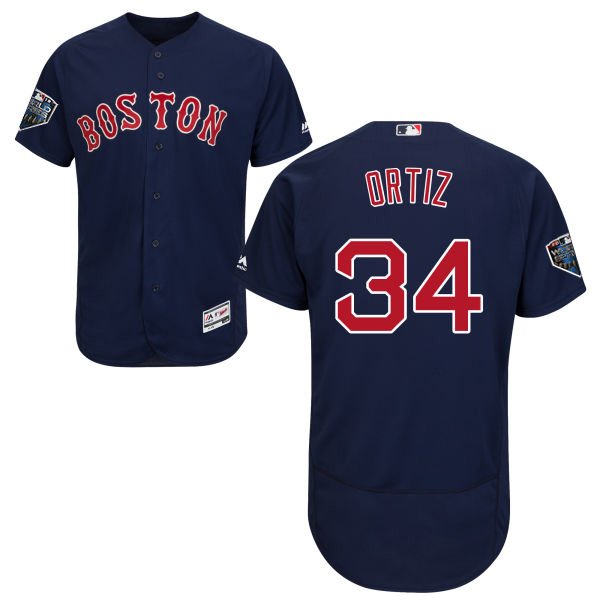 Boston Red Sox #34 David Ortiz Navy Blue Flexbase Collection 2018 World Series Stitched MLB Jersey