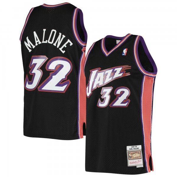 Men's Utah Jazz Karl Malone Mitchell & Ness Black 2001/02 Hardwood Classics Swingman Jersey