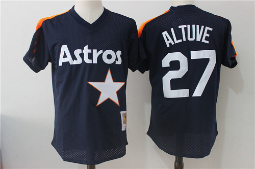 Mitchell and Ness Houston Astros #27 Jose Altuve Navy Blue MLB Jersey