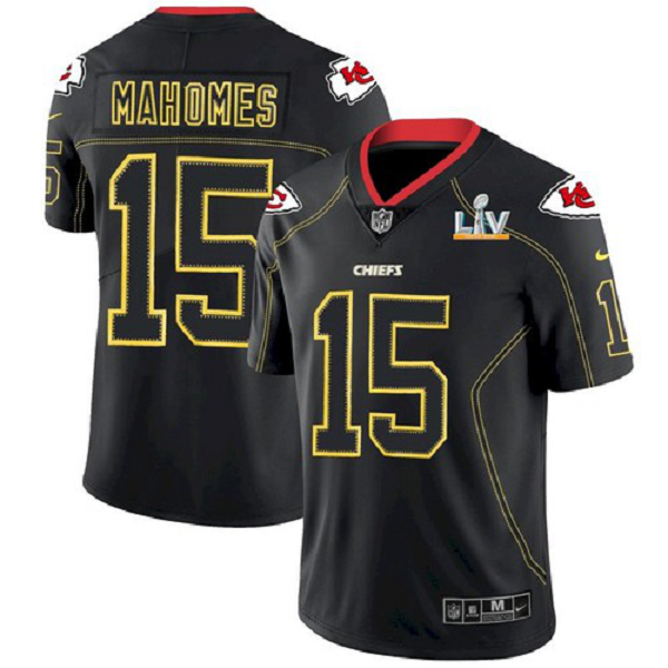 Men's Kansas City Chiefs #15 Patrick Mahomes Black Lights Out Color Rush 2021 Super Bowl LV Jersey