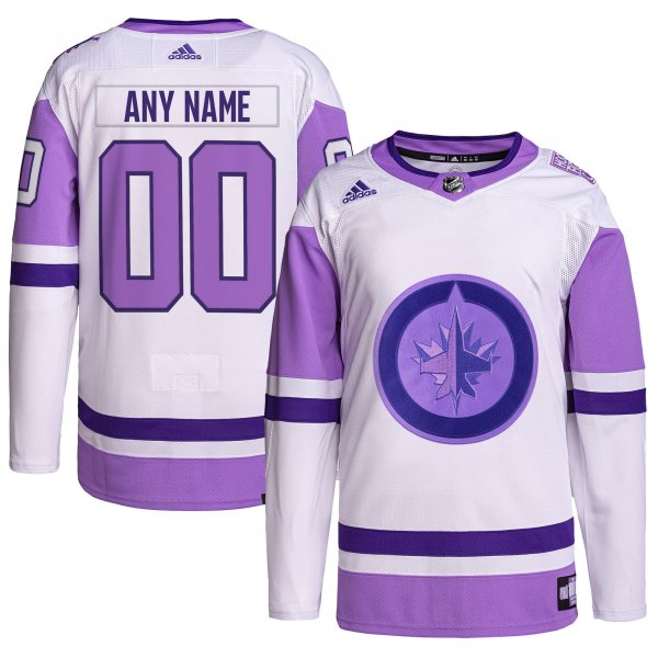 Men's Winnipeg Jets adidas White/Purple Hockey Fights Cancer Primegreen Custom Jersey