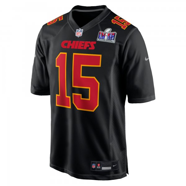 Men's Kansas City Chiefs Patrick Mahomes Nike Black Super Bowl LVIII Carbon Fashion Game Player Jersey