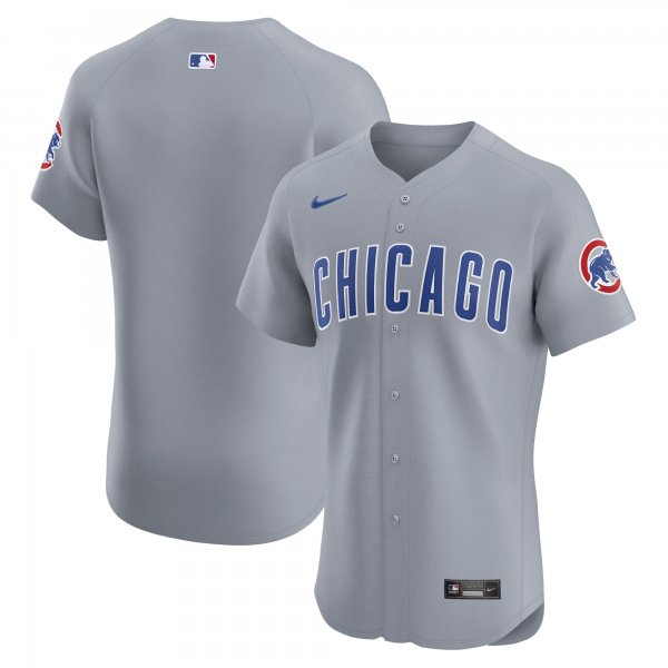 Men's Chicago Cubs  Nike Gray Road Vapor Premier Elite Patch Jersey