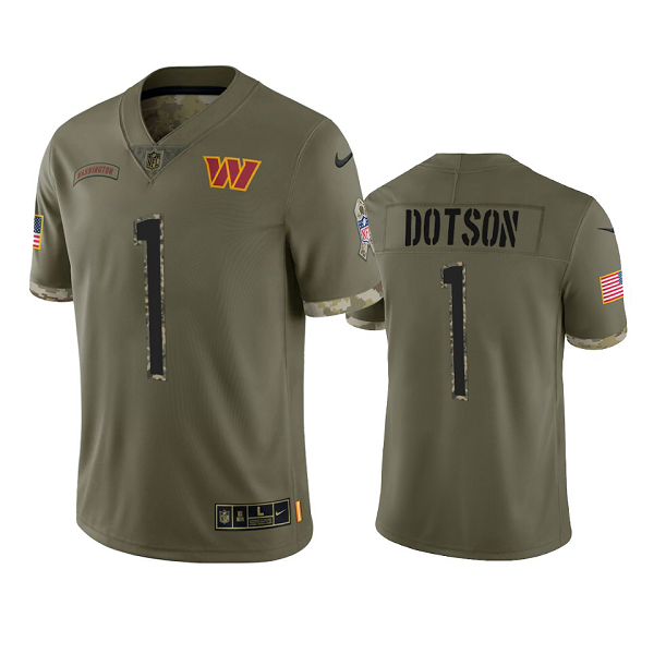 Washington Commanders Jahan Dotson #1 Olive 2022 Salute To Service Limited Jersey