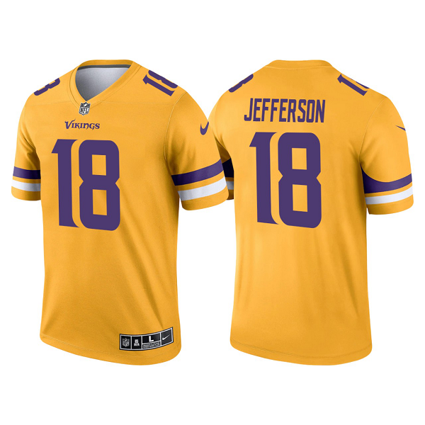 Men's Minnesota Vikings #18 Justin Jefferson Gold 2021 Limited NFL Jersey