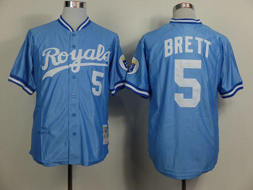 Mitchell And Ness Kansas City Royals #5 George Brett Light Blue Throwback Stitched MLB Jersey