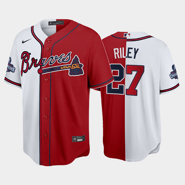 Men's Atlanta Braves Split Austin Riley Red White 2021 World Series Champions MLB Jersey