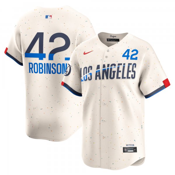 Men's Los Angeles Dodgers #42 Jackie Robinson Nike Cream 2024 City Connect Cool Base Jersey