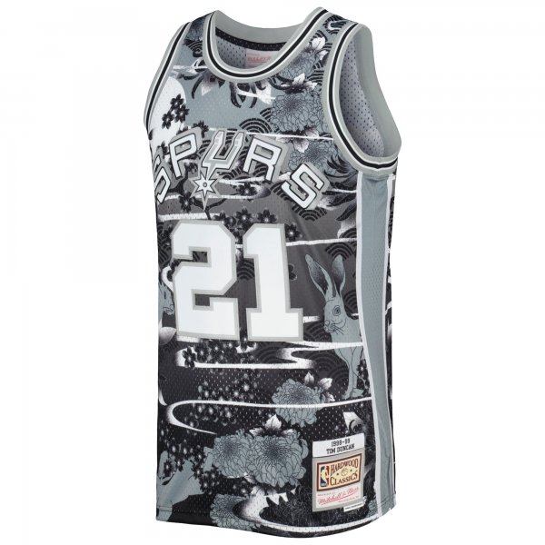 Men's San Antonio Spurs Tim Duncan Mitchell & Ness Silver 1998/99 Hardwood Classics Lunar New Year Swingman Jersey