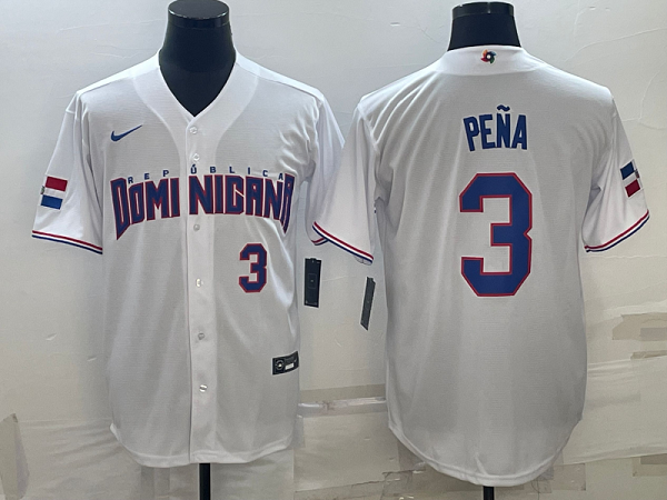 Men's Dominican Republic Baseball #3 Jeremy Pena White 2023 World Baseball Classic Replica Player Jersey