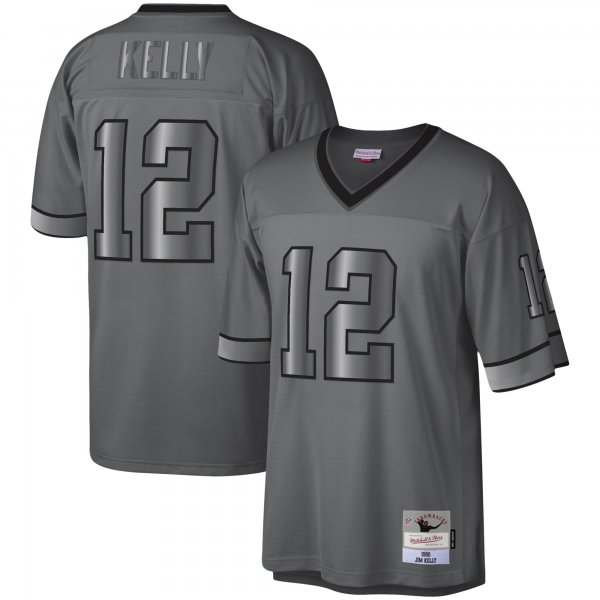 Men's Buffalo Bills Jim Kelly Mitchell & Ness Charcoal 1990 Retired Player Metal Legacy Jersey