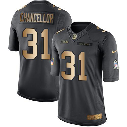 Nike Seattle Seahawks #31 Kam Chancellor Black Men's Stitched NFL Limited Gold Salute To Service Jersey