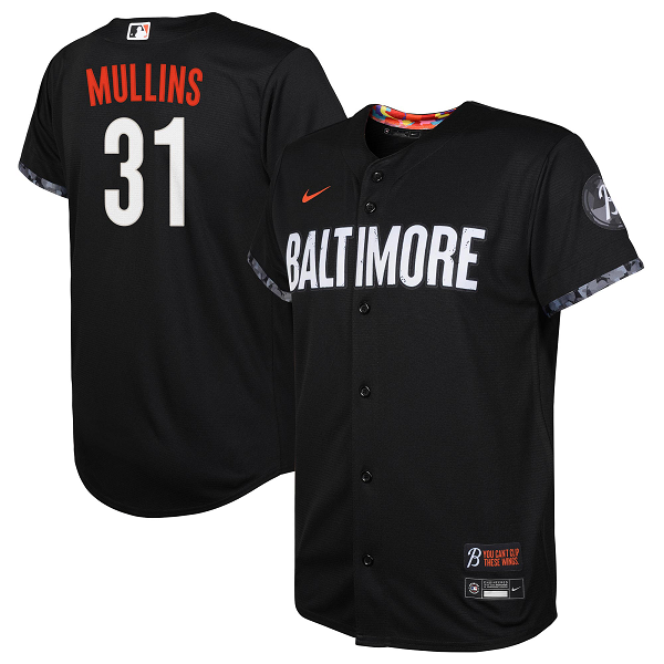 Youth Baltimore Orioles #31 Cedric Mullins Nike Black 2023 City Connect Cool Base Player Jersey