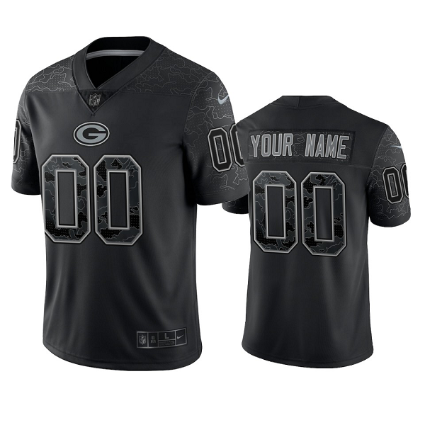 Green Bay Packers Custom Black Reflective Limited Jersey #00