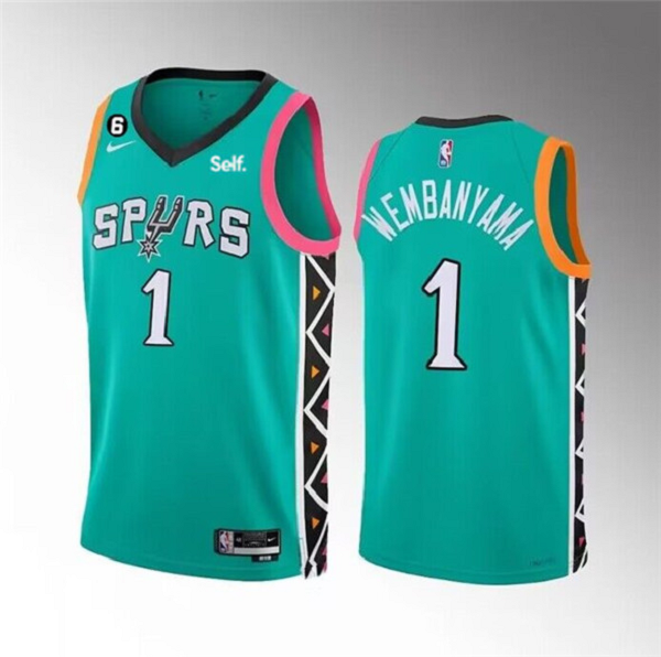 Men's San Antonio Spurs #1 Victor Wembanyama Teal 2022/23 City Edition Swingman With NO.6 Patch Stitched NBA Jersey