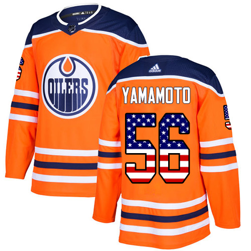 Adidas Edmonton Oilers #56 Kailer Yamamoto Orange Home USA Flag Stitched NHL Jersey