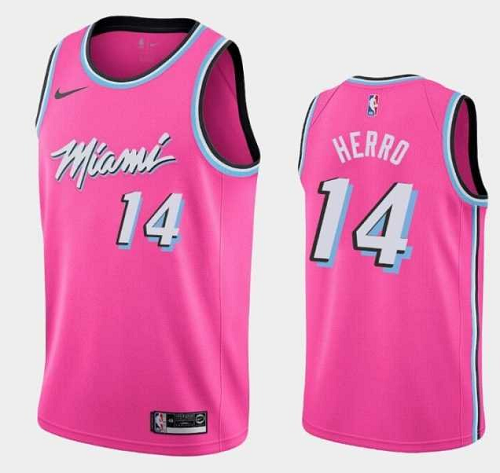 Men's Nike Miami Heat #14 Tyler Herro Earned Edition Pink NBA Jersey