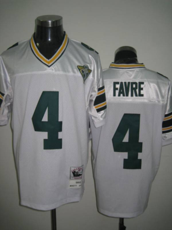 Mitchell And Ness Green Bay Packers #4 Brett Favre White With 75th Patch Stitched Throwback NFL Jersey