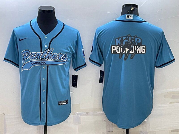 Men's Carolina Panthers Blank Blue Stitched Baseball Cool Base Jersey