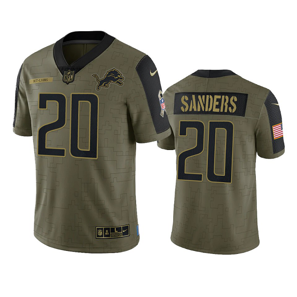 Detroit Lions Barry Sanders Olive 2021 Salute To Service Men's Limited NFL Jersey