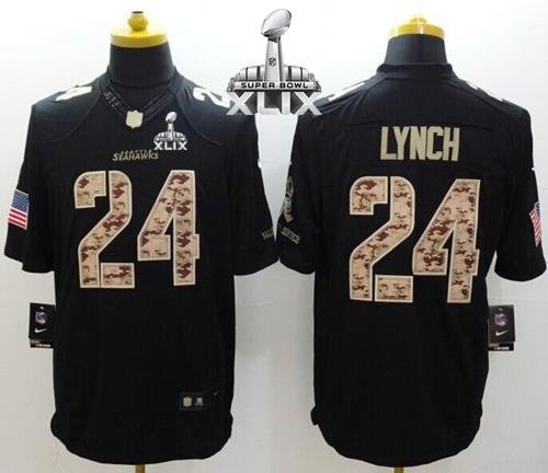 Nike Seattle Seahawks #24 Marshawn Lynch Black Super Bowl XLIX Men's Stitched NFL Limited Salute to Service Jersey