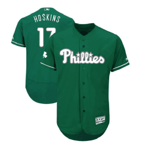 Men's Philadelphia Phillies #17 Rhys Hoskins Green St. Patrick's Day Flex Base Celtic Jersey