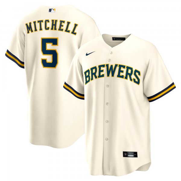 Men's Milwaukee Brewers Garrett Mitchell Nike Cream Replica Player Jersey