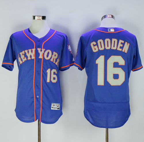 New York Mets #16 Dwight Gooden Blue(Grey NO.) Flexbase Collection Stitched MLB Jersey