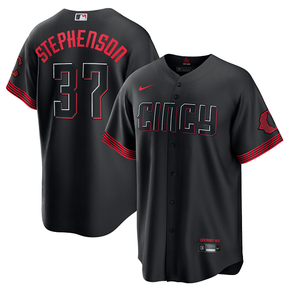 Youth Cincinnati Reds #37 Tyler Stephenson Nike Black 2023 City Connect Cool Base Player Jersey