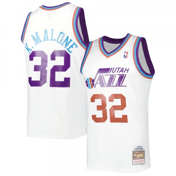 Men's Utah Jazz Karl Malone Mitchell & Ness White 1991/92 Hardwood Classics Reload 3.0 Swingman Jersey